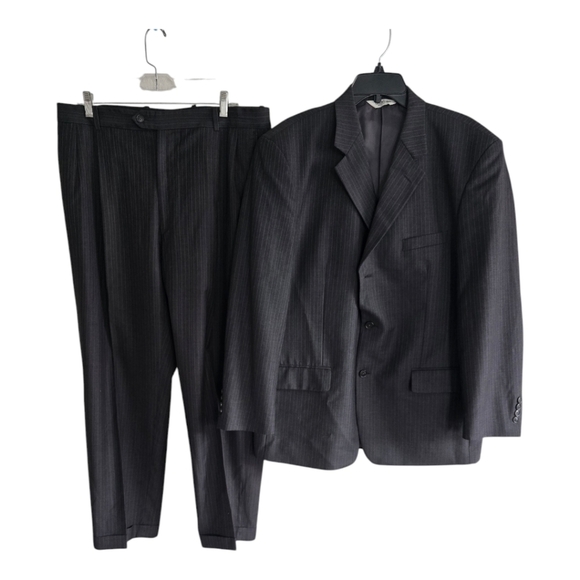 Linea Uomo Suit Sports Coat Pants Men 43 Gray Pinstripe Wool 4button 43x30 - Picture 1 of 16